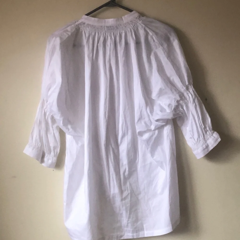 Anthropologie White Smocked-Neck Button Front Blouse - Picture 3 of 3